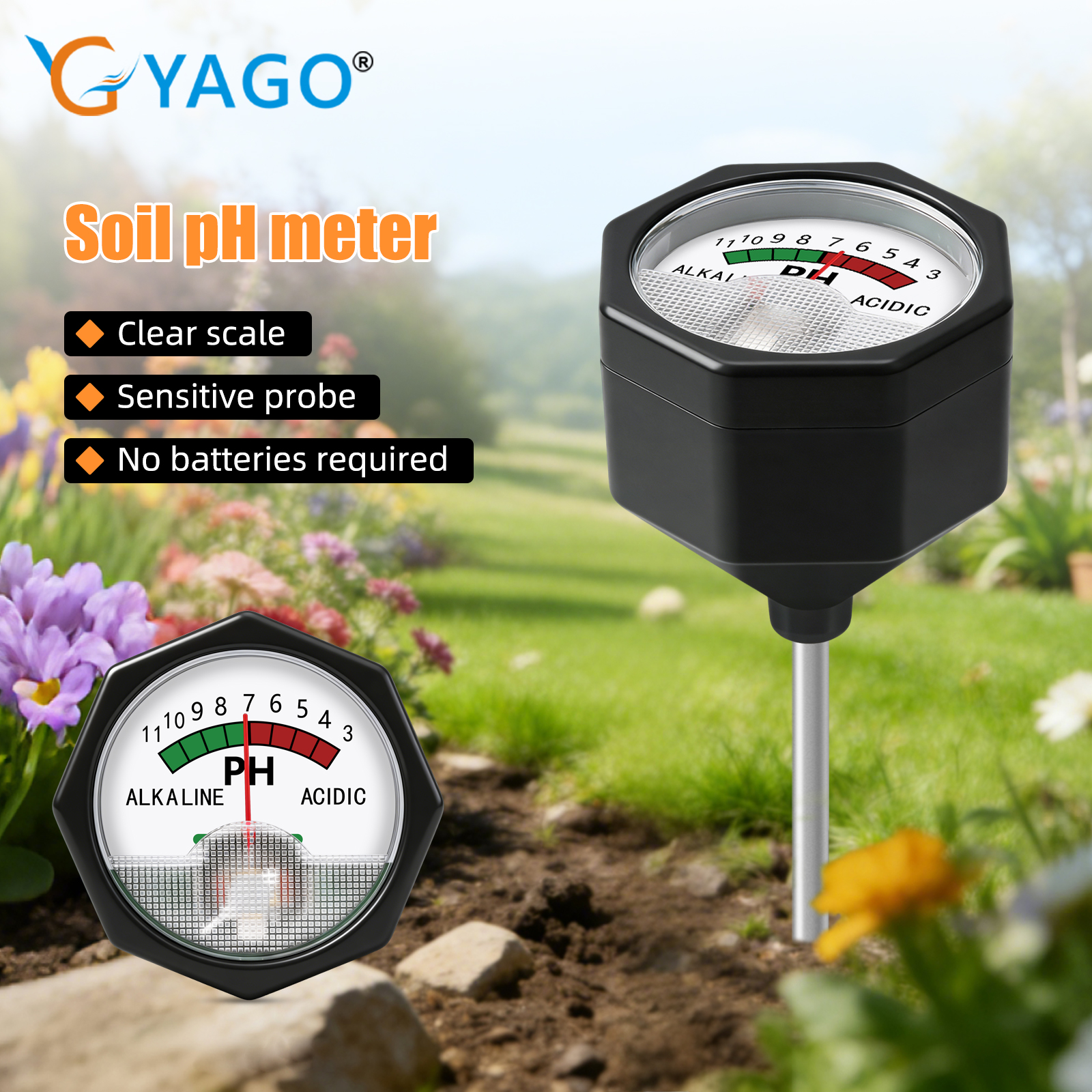 Soil Ph Meter - YAGO Soil pH Meter No Battery
