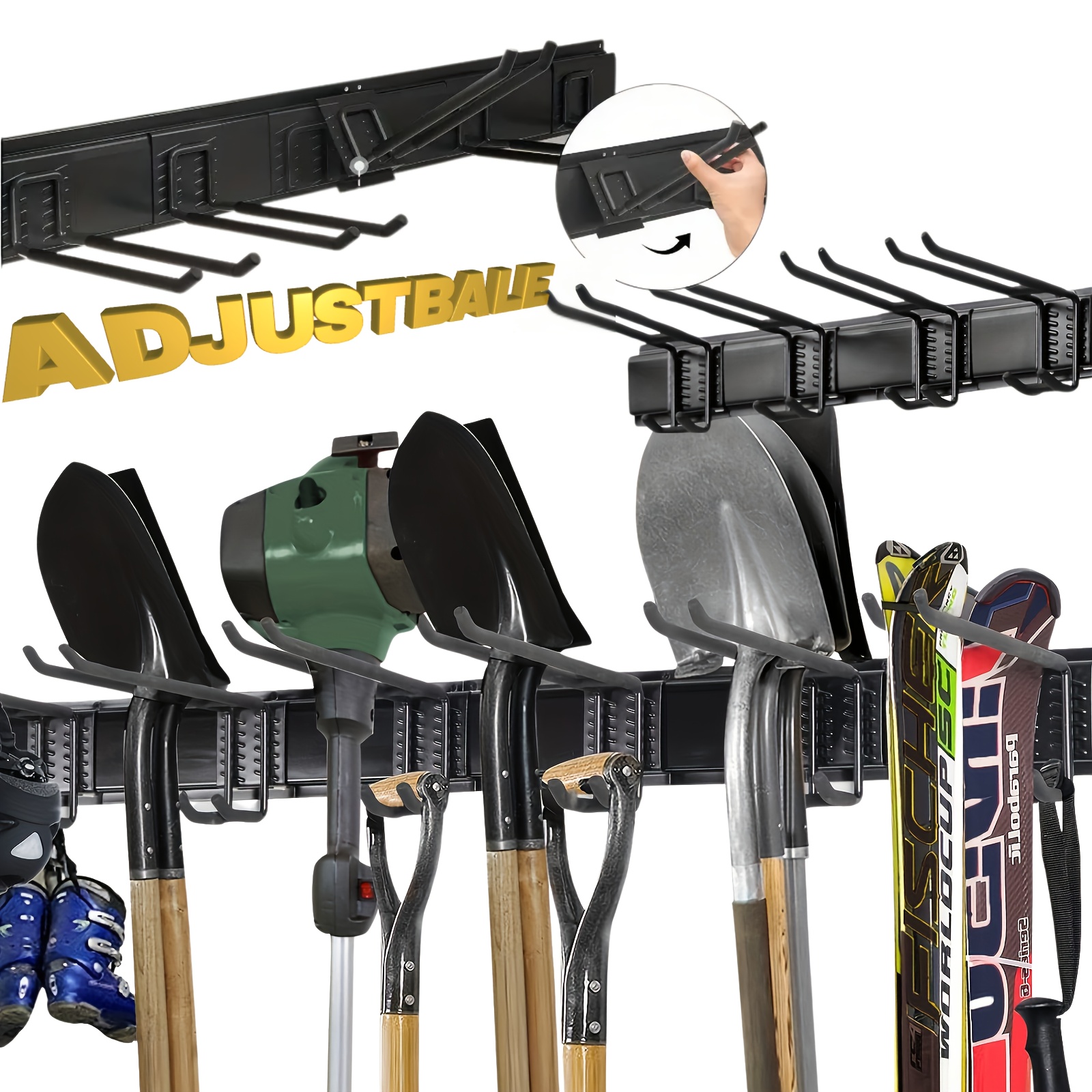 Gardening Tools In English - Wall Mounted Adjustable Tool Racks, 12pcs