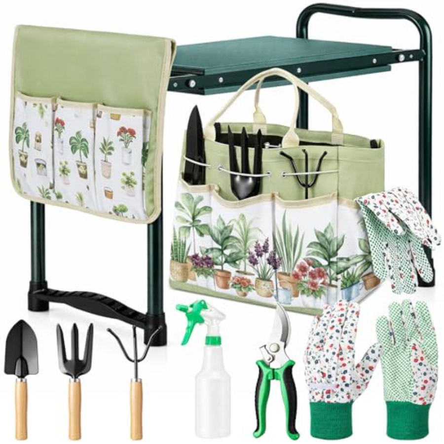 Gardening Tools For Seniors - 9 Pcs Garden Kneeler and Seat