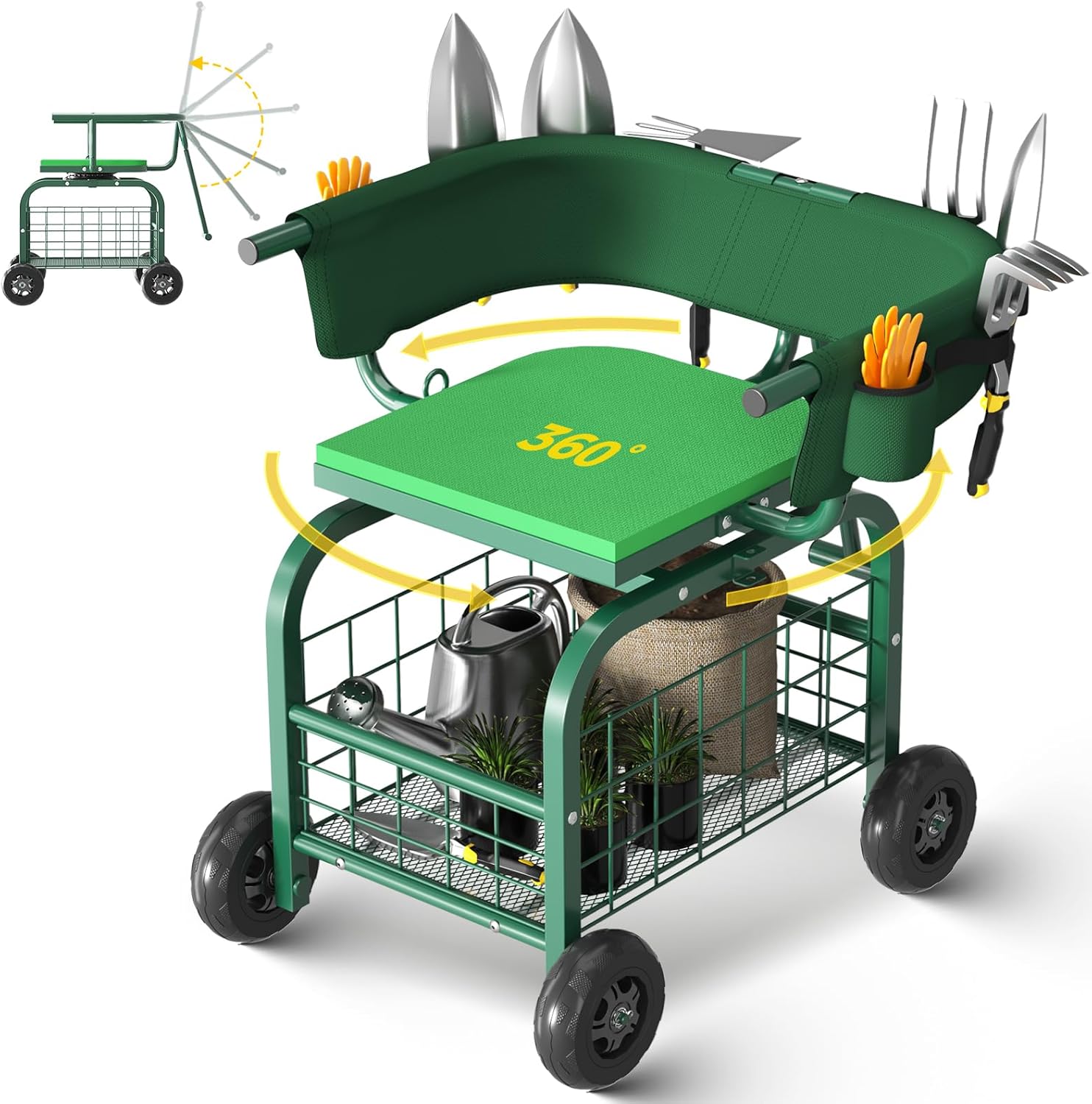 Gardening Tools For Seniors - Rolling Garden Stool with Wheels, 360°