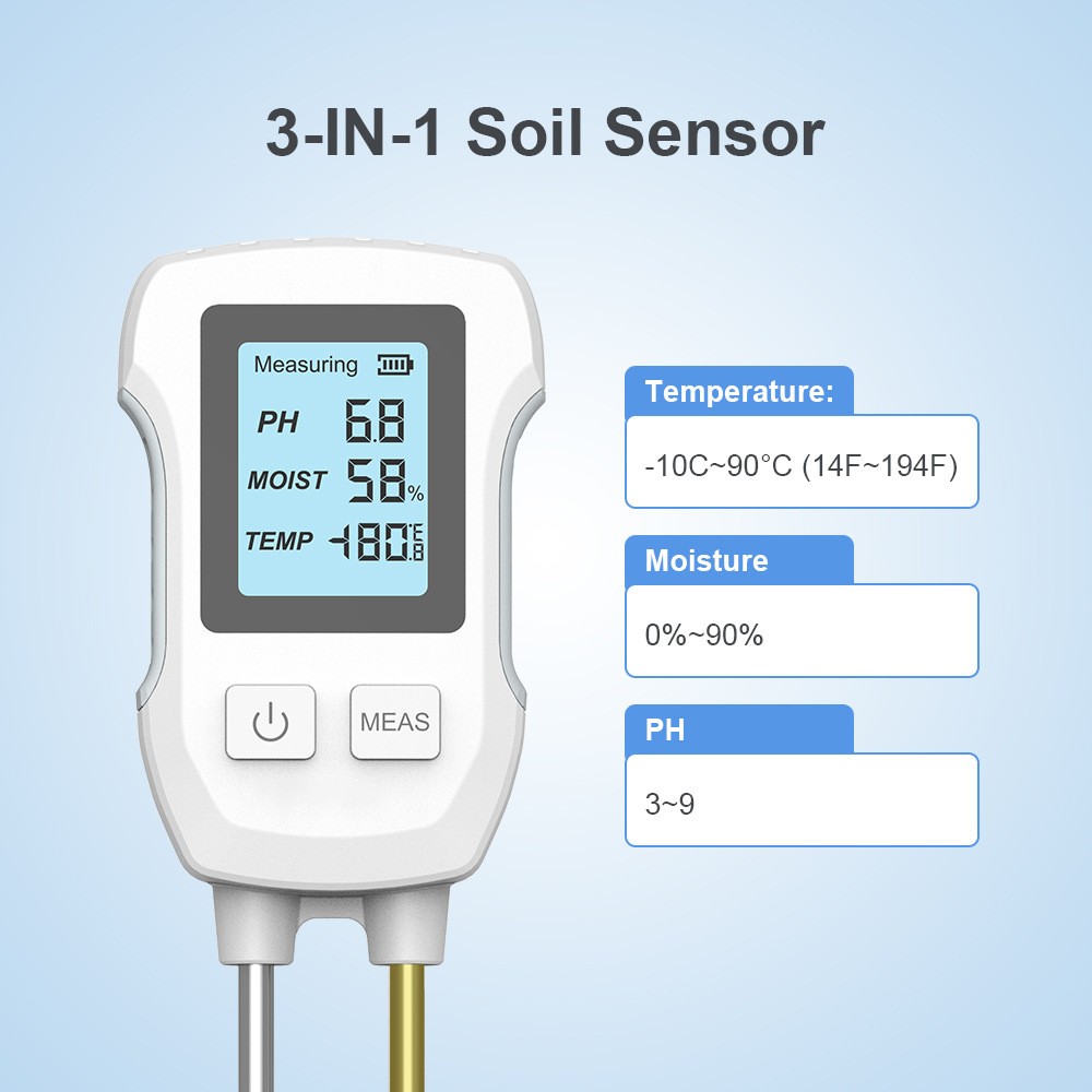 Soil Ph Meter - 3 in1 LCD Soil Tester PH/Moisture/Temp