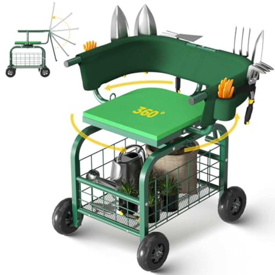 Gardening Tools For Seniors - Outdoor Garden Seat with Wheels 360